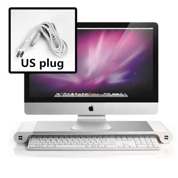 US regulation plug Высококачественная металлическая компьютерная полка для хранения, заряжаемая офисная столешница, штепсельная вилка стандарта США, Европа, Великобритания, высота монитора - Цвет: US regulation plug