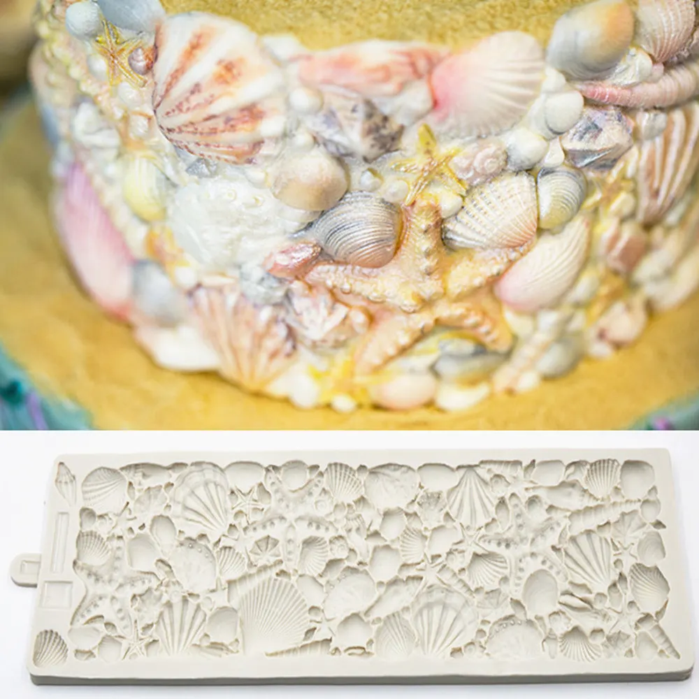 

silicone fondant cake mold Ocean series large conch starfish shell sea shell silicone molds marine fondant baking mold