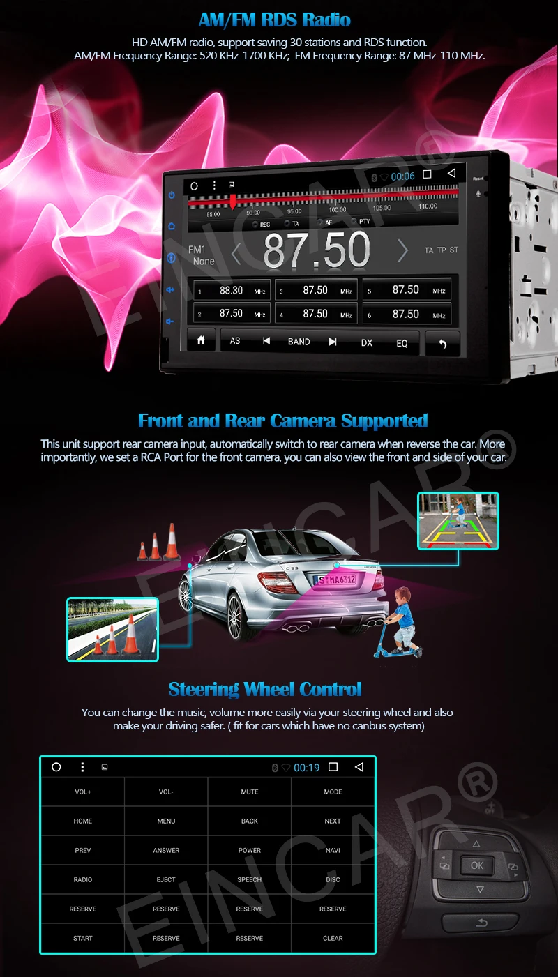 Автомобильный видеоплеер с поддержкой Wi Fi Bluetooth Mirror Link OBD2 двойная камера вход 7