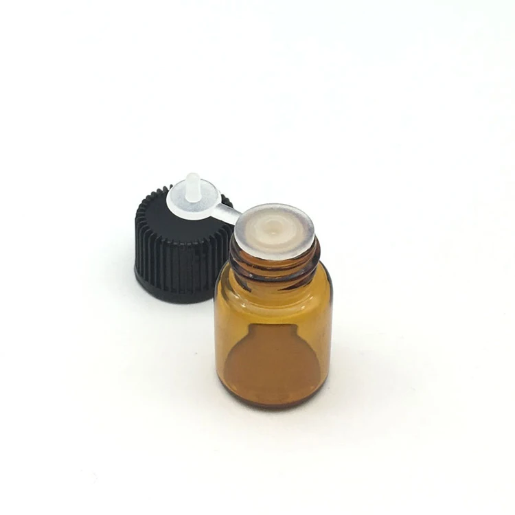 Amber With Black Cap Мини эфирное масло стеклянная бутылка с отверстием редуктор сиамская заглушка винтовая крышка небольшой образец 2 мл флаконы янтарного цвета - Цвет: Amber With Black Cap