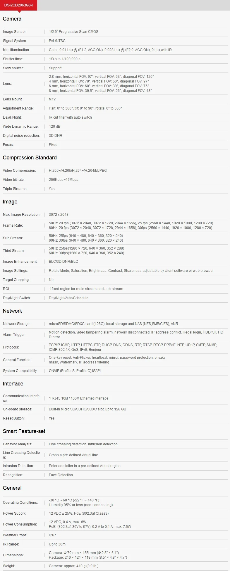 Hikvision DS-2CD2063G0-I 6MP ИК фиксированная пуля сетевая камера H.265 POE IR30m слот для sd-карты IP67 Замена DS-2CD2085FWD-I ip-камера