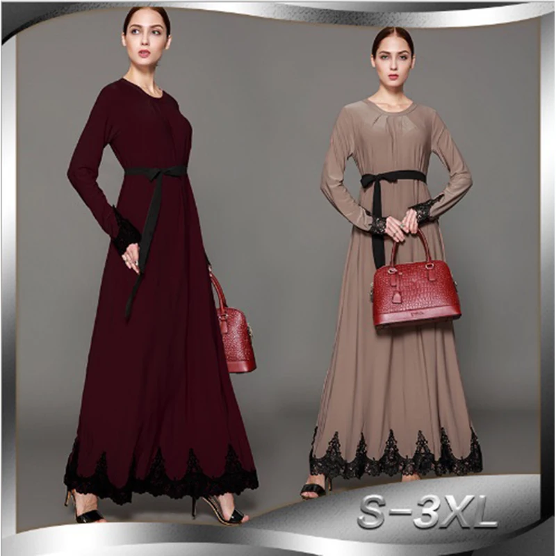

Мусульманское кружевное Макси-платье Abaya, длинное платье, платье с поясом, туника, jilbabe Jalabiya, Ближний Восток, Рамадан, Арабская, мусульманская...