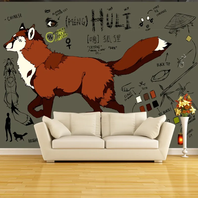 3D фото обои ручная роспись лиса граффити искусство Обучение оснастки фон стены