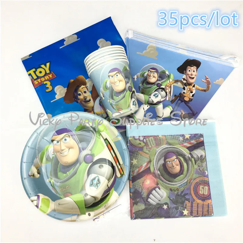 35 шт./лот набор одноразовых столовых приборов Buzz Lightyear тема День рождения ребенка