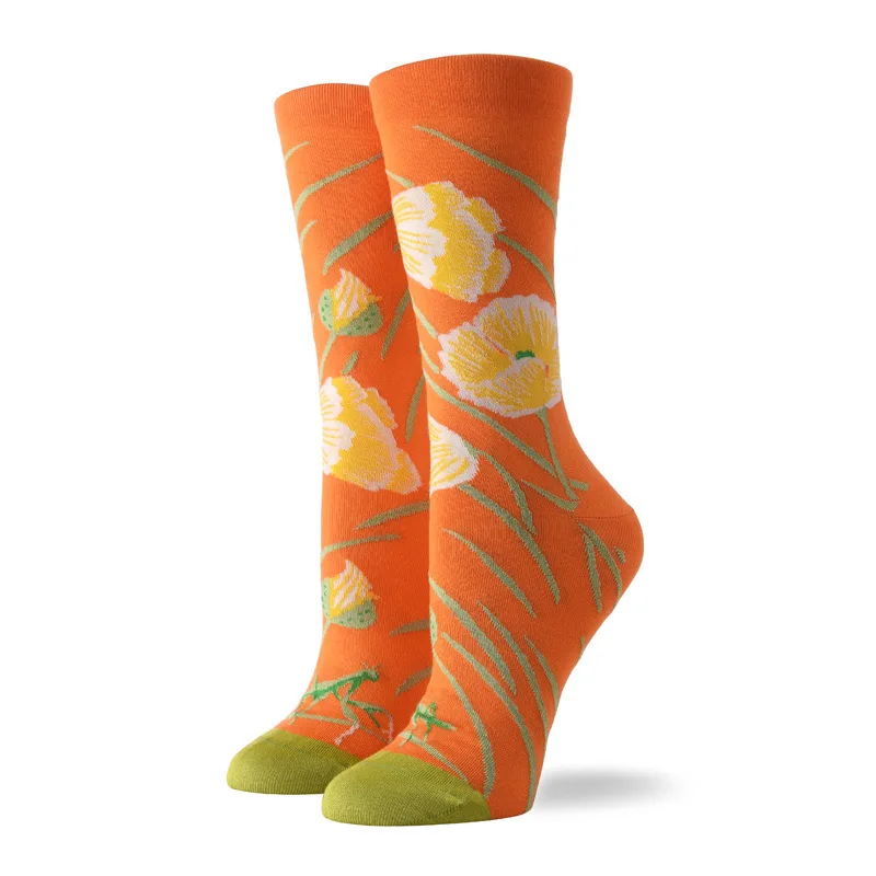 Orange Женские носки, забавные, милые, модные, счастливые, цветные, Botany, листья лотоса, Цветочная бабочка, Mantis, хлопковые женские носки в стиле Харадзюку, хип-хоп - Цвет: Orange