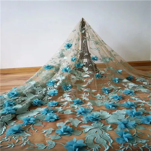 as picture4 Madison стиль Французский Чистая кружевная ткань 3D цветок африканский тюль сетка кружевная ткань в нигерийском стиле синие кружевные ткани для платья - Цвет: as picture4