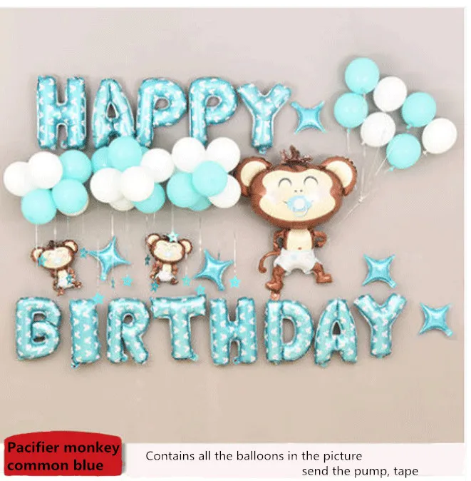 Y-pacifier monkey bl Платье принцессы вечерние Единорог вечерние годовалого возраста вечерние украшение шар сумка Пол открытием для маленьких мальчиков или девочек Фольга шар balonnen - Цвет: Y-pacifier monkey bl