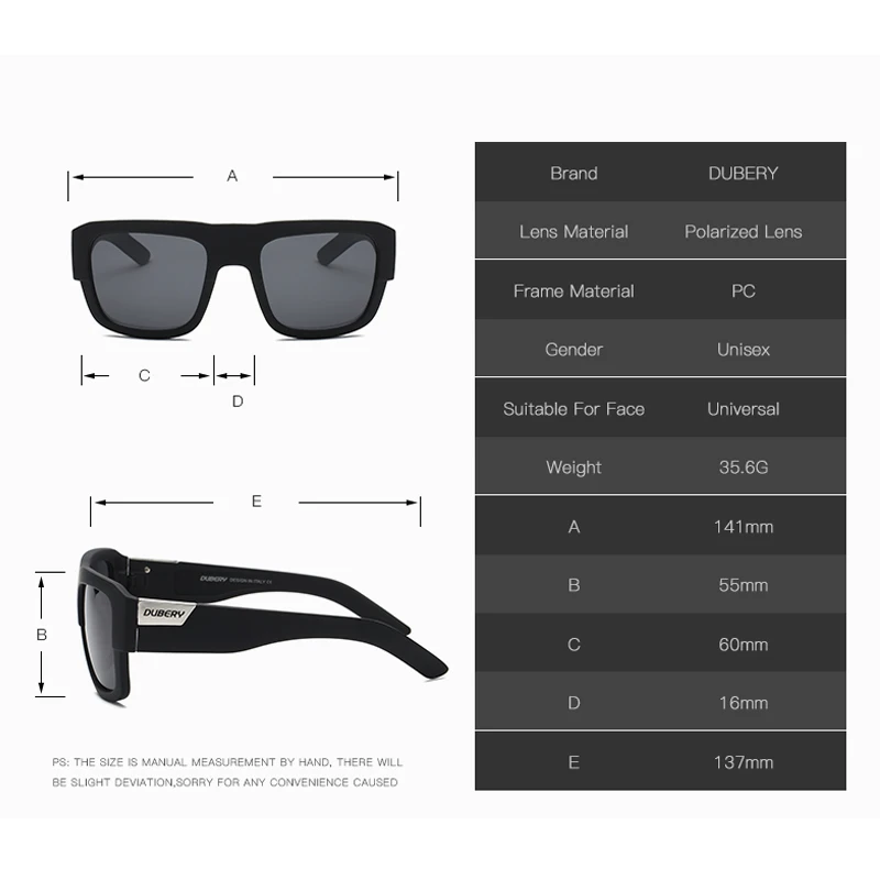 Солнцезащитные очки DUBERY для мужчин и женщин квадратные поляризационные темные в
