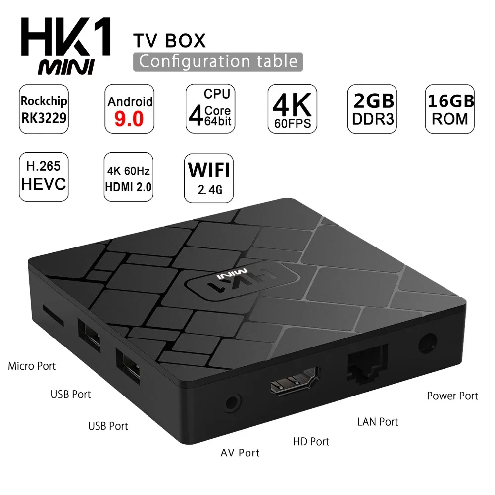 ТВ приставка HK1 Мини Android 9 0 Смарт Rockchip RK3229 четырехъядерный WIFI 2 4G 3D 2GB16GB H.265 4K HD
