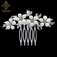 treazy fashion pearl crystal wedding hair jewelry charm floral bridal hair combs women party hairpins wedding hair accessories