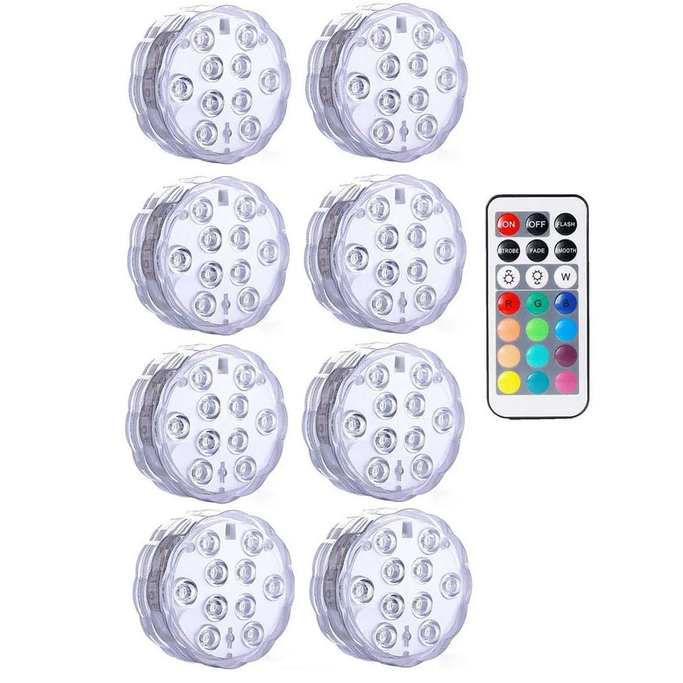 1 controller 8 Lamp 10 светодиодный s RGB погружной светильник подводный светодиодный Ночной светильник для бассейна светильник для улицы ваза для аквариума пруда Дискотека Свадебная вечеринка - Испускаемый цвет: 1 controller 8 Lamp