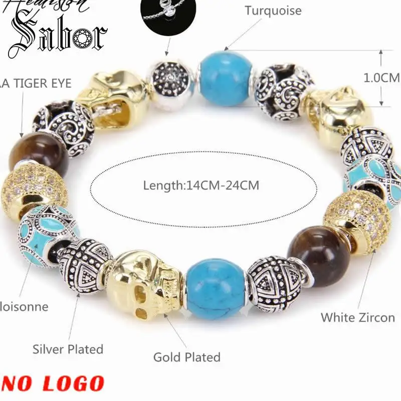 Золотой цвет Череп тигровый глаз искусственный синий камень волна крест бусины