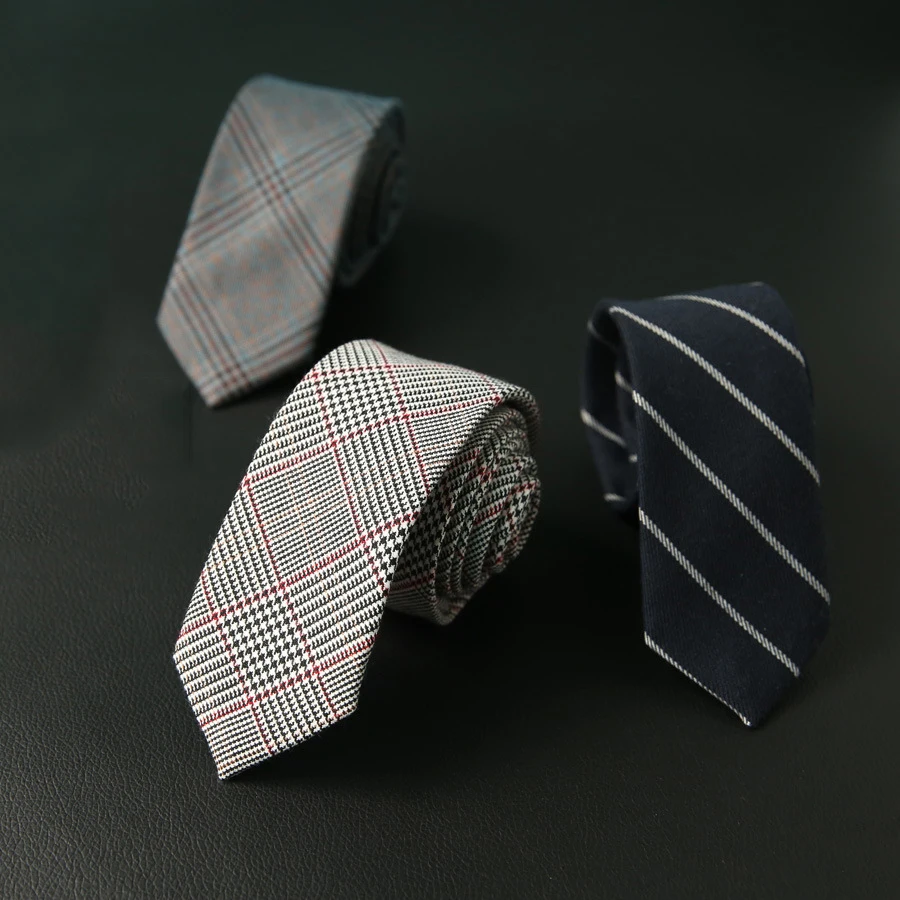 Mantieqingway 6cm Casual Cotton Necktie Black Solid Color Neck Ties for Mens Gravatas Slim Marriage Skinny Plaid Tie Cravat | Аксессуары