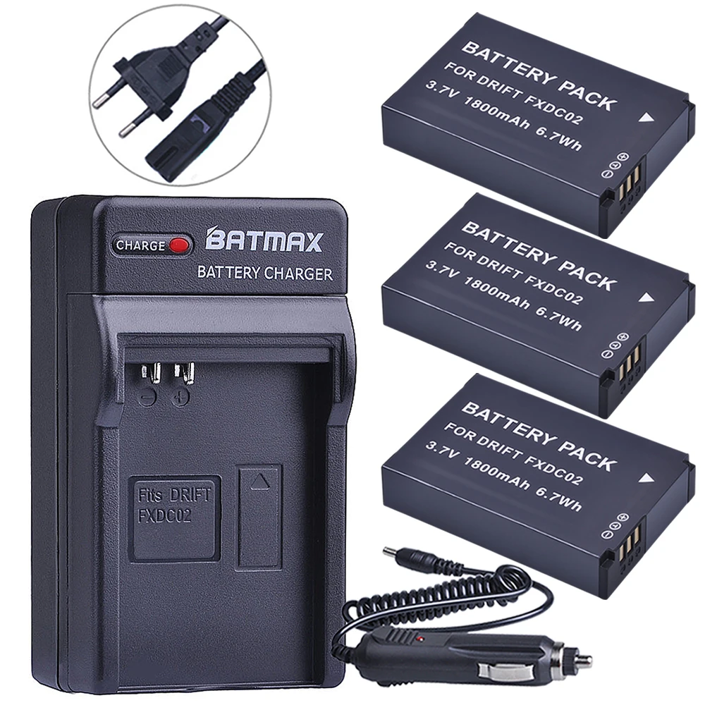 

Batmax 3pcs 1800mAh FXDC02 Camera Battery Digital charger for Drift 72-011-00 FXDC02 CFXDC02 HD Ghost Ghost-S HD720 camera