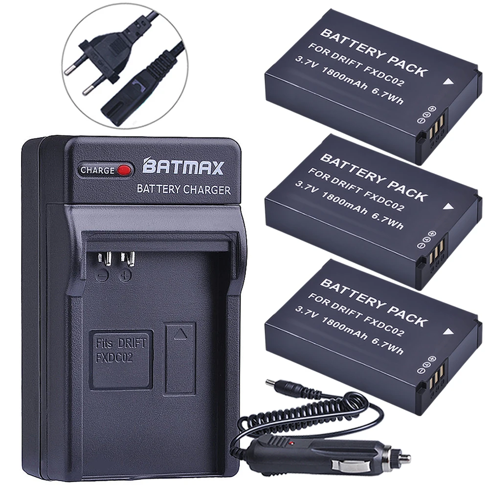 Аккумулятор Batmax для камеры FXDC02 3 шт. 1800 мАч Цифровое зарядное устройство Drift 72 011 00