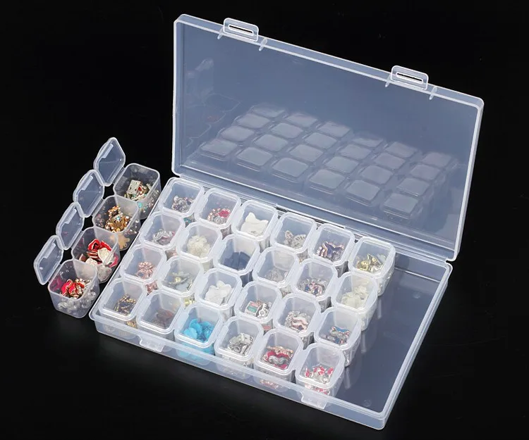 

Professional Clear Plastic 28 Slots Rhinestone Nail Art Tools Decoration Jewelry Beads Display Storage Box Case Organizer Holder