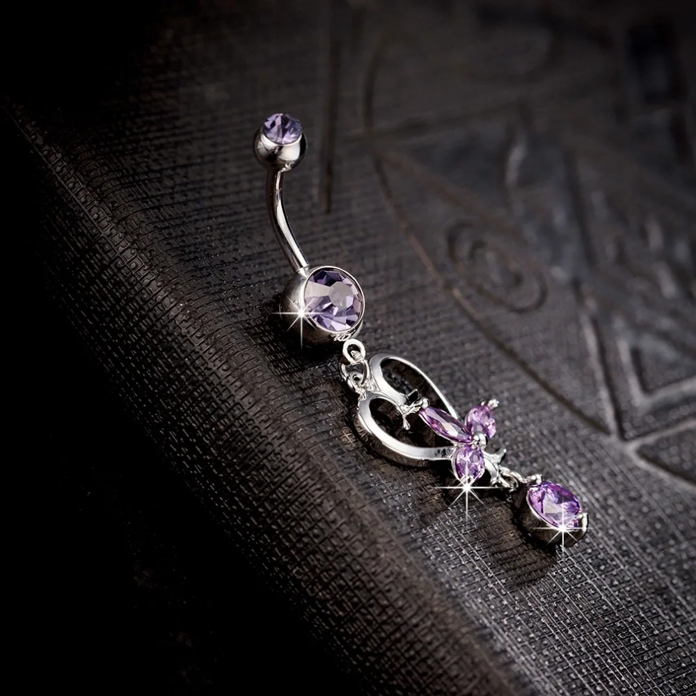 Хирургическая сталь Сексуальная пирсинг для тела ювелирные изделия серебро синий фиолетовый сердце стиль пупка пирсинг Подвеска для пупка кольцо для женщин