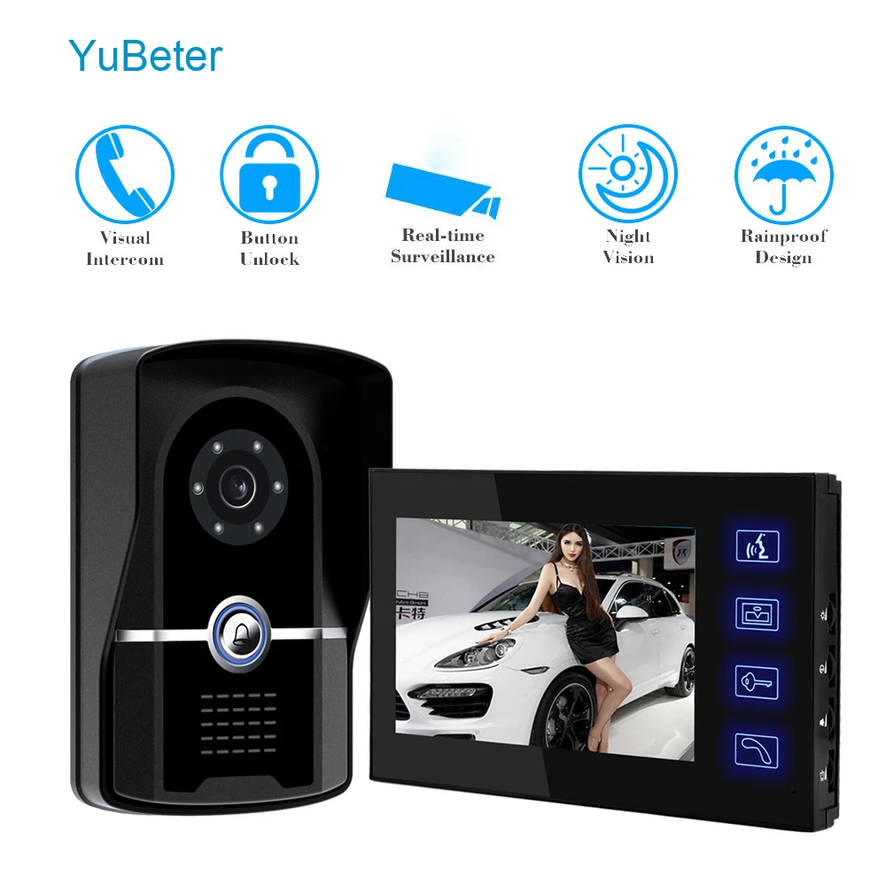 YuBeter 7 дюймов 960*480 беспроводное видеопереговорное устройство Ключ видео-глаз дверной звонок видео звонок дома домофон TFT ЖК-экран ночная версия