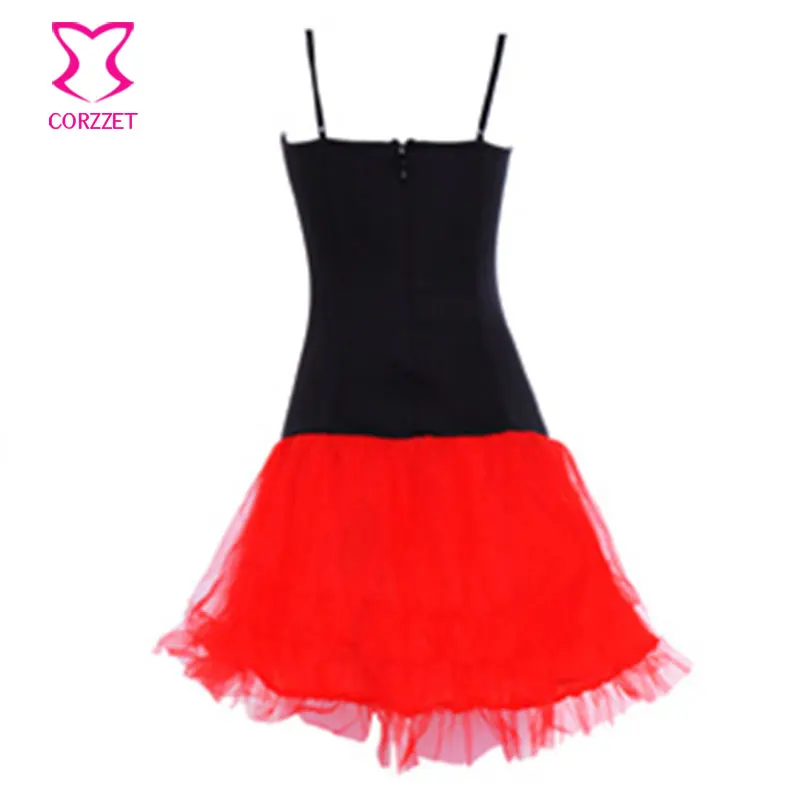 Черное атласное и красное Сетчатое платье в стиле пэчворк для карнавала