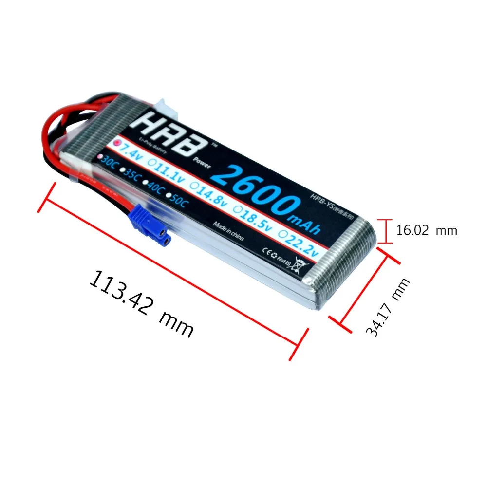 HRB RC Lipo батарея 2S 3S 4S 5S 6S 2600mah 35C Brust 70C XT60-T EC2 разъем для квадрокоптера вертолета trex-450 fpv дронов