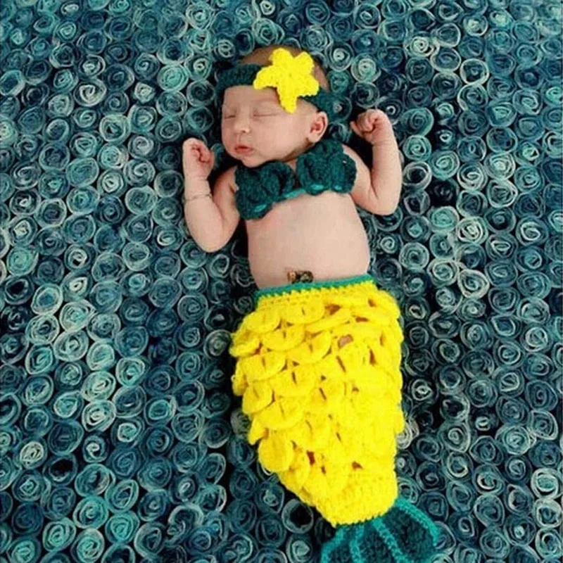 Crochet Knit Newborn Mermaid Tail Costume Baby Photography Props Clothes Animal Design Studio Accessories SG059 | Детская одежда и