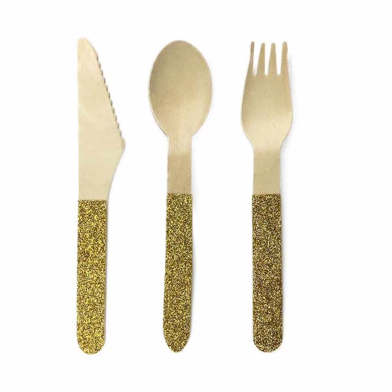 

288 шт. блестящая золотая и розовая деревянная ложка, столовая посуда, столовая посуда для вечерние ринки, принадлежности для пикника