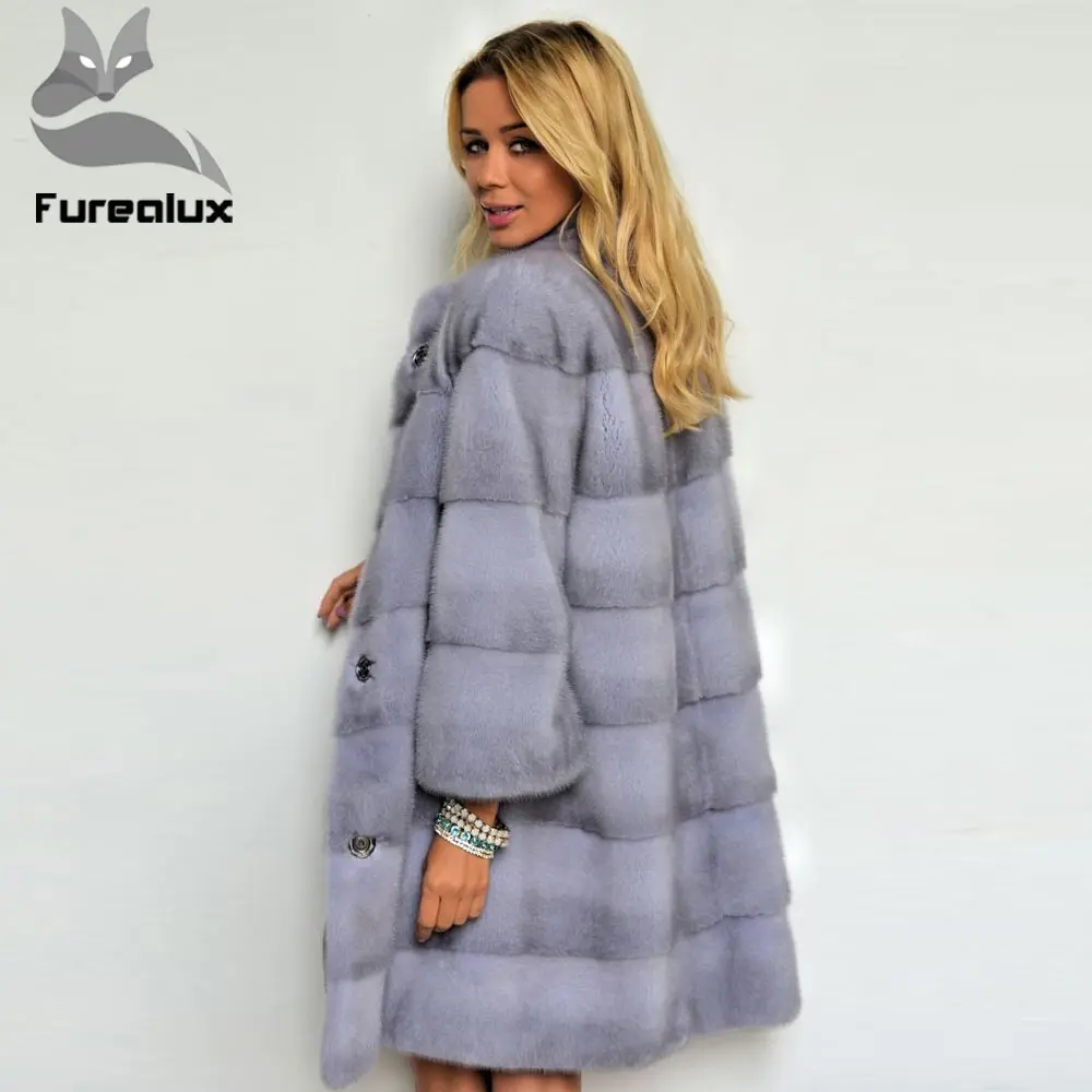 Furealux, норковые шубы для женщин, толстая теплая зимняя куртка, норковая шуба с воротником-стойкой, опт, натуральный мех, девять очков, рукав