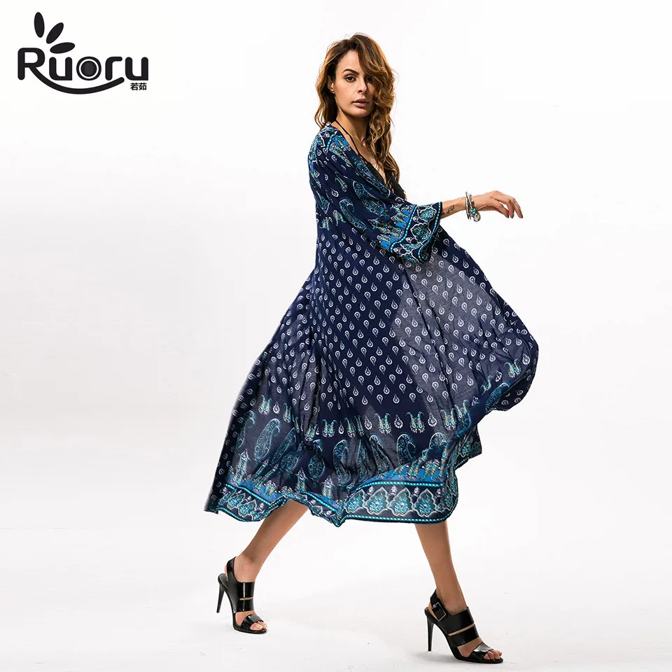 Ruoru Women Loose Long Blouse Shirt Maxi Boho Kimono Plus Size Casual Top for Summer Beachwear Cardigan Jacket|boho kimono|blouses pluslong blouses