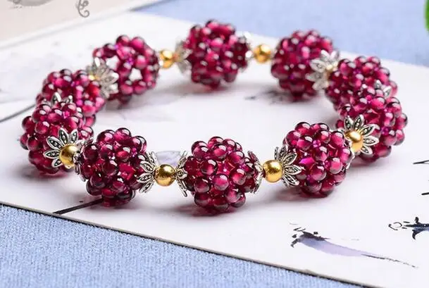 Pretty Hand Weave 3.5mm Round Shape Natural Red Garnet Gems Elasticity Bracelets |