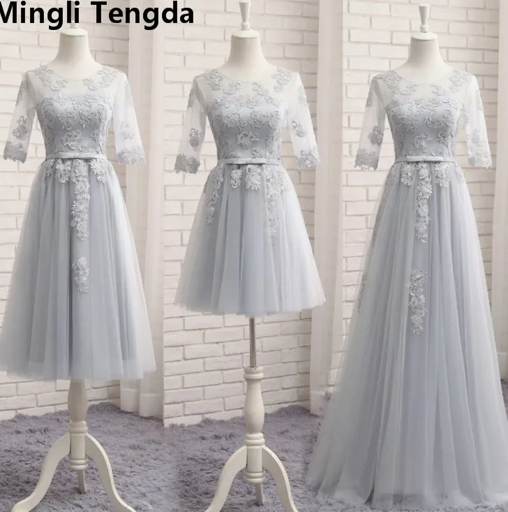 Mingli Tengda Серебряное платье подружки невесты длинное свадебное вечернее