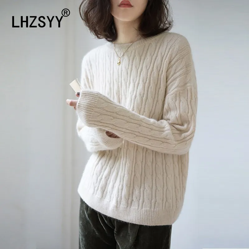 LHZSYY, Осень-зима, новинка, высококачественный кашемировый свитер, женский, круглый вырез, твист, цветок, модный, однотонный, толстый свитер, короткие, теплые пуловеры