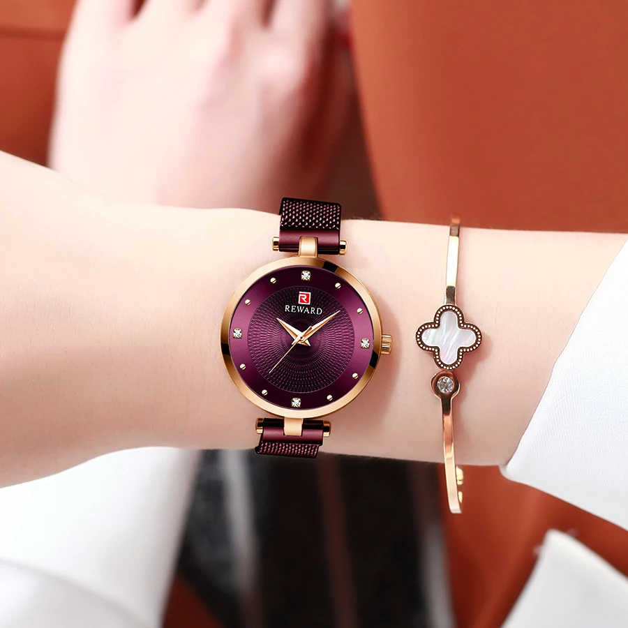 Награда роскошные хрустальные часы для женщин водонепроницаемый фиолетовый