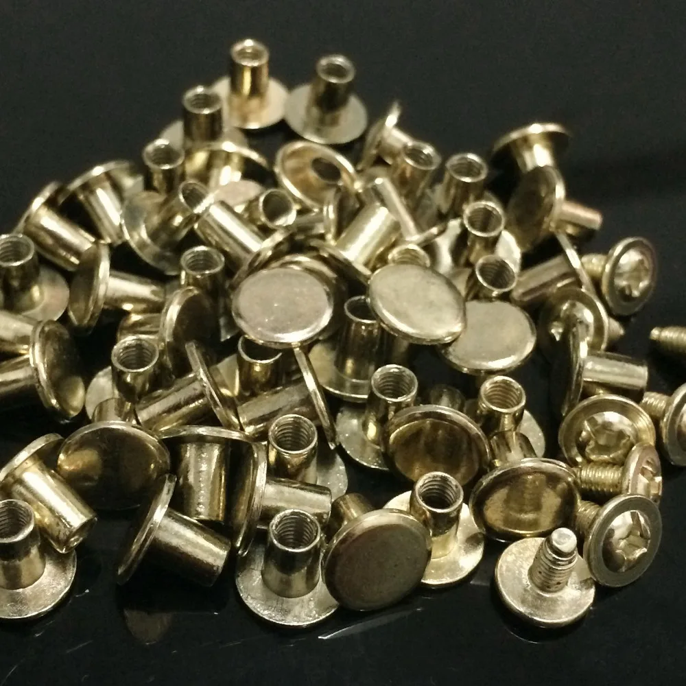 

100Sets 8X7MM Light Gold Round Flat Spikes Metal Studs Rivets Screwback Spots Cone Leather Craft Spikes Fit For DIY Making