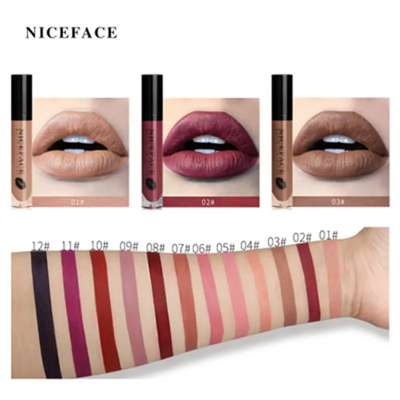 

Niceface 12colors/set Non-stick Cup Gentle Long Lasting Matte Liquid Lipstick Velvet Silky Texture Easy To Color Nude Lip Gloss
