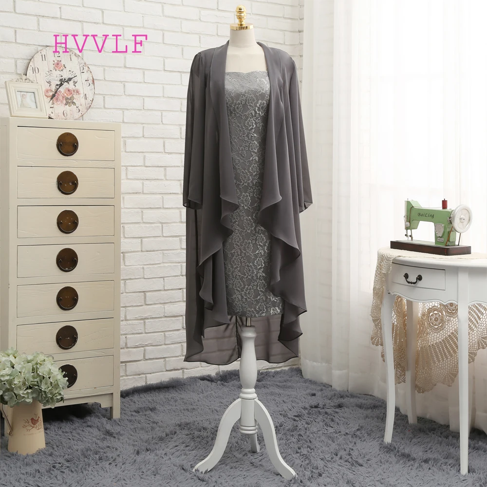 

Real Photo Mother Of The Bride Dresses Sheath Cap Sleeves Knee Length Gray Lace Brides Mother Dresses For Weddings