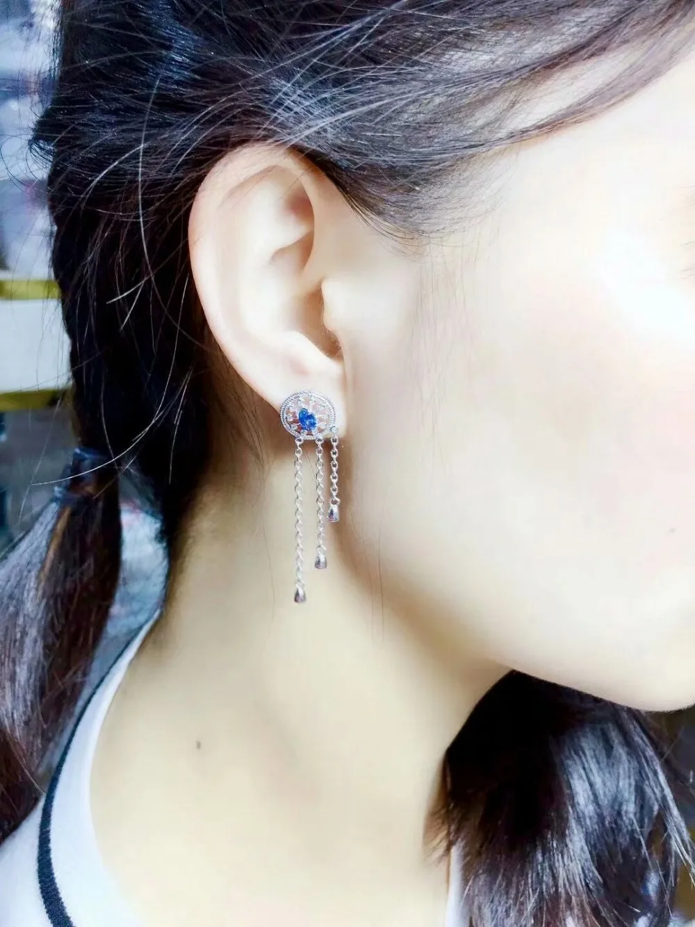 

shilovem 925 silver sterling real Natural sapphire stud earrings fine Jewelry party trendy new party plant 3*5mm me0305898agl