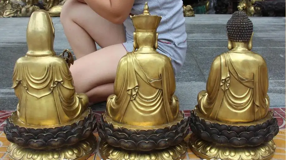 Набор китайских Бронзовых Статуй Будды лотос Сакьямуни кьюнь Инь кситигарбха 20