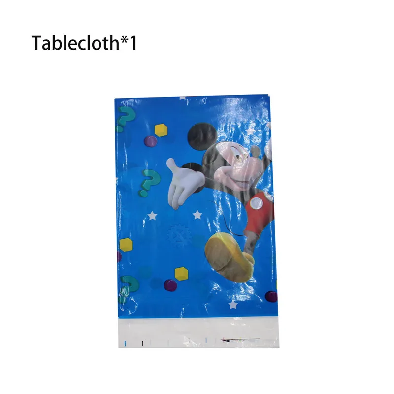 Tablecloth Микки Маус с днем рождения украшения одноразовые столовые приборы чашка тарелка соломенные салфетки мальчик синие вечерние принадлежности детский душ - Цвет: Tablecloth