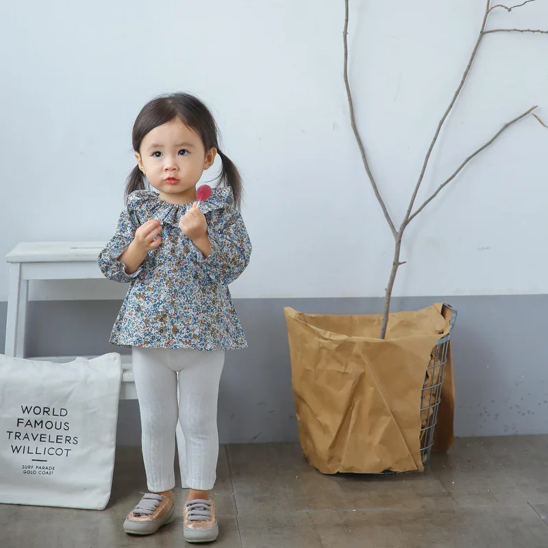 Детские рубашки для девочек блузка c кружевным воротником маленькая цветочная