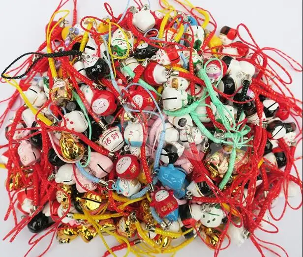 100 шт. мультфильм удачи кошек синий Jingle Bells, Новогоднее украшение, DIY ремесла, мультфильм шнурки Аксессуары Белл брелки