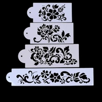 4pcset stencil reusable openwork flower lace cake mold plastic flowers around the edge mould decorative template