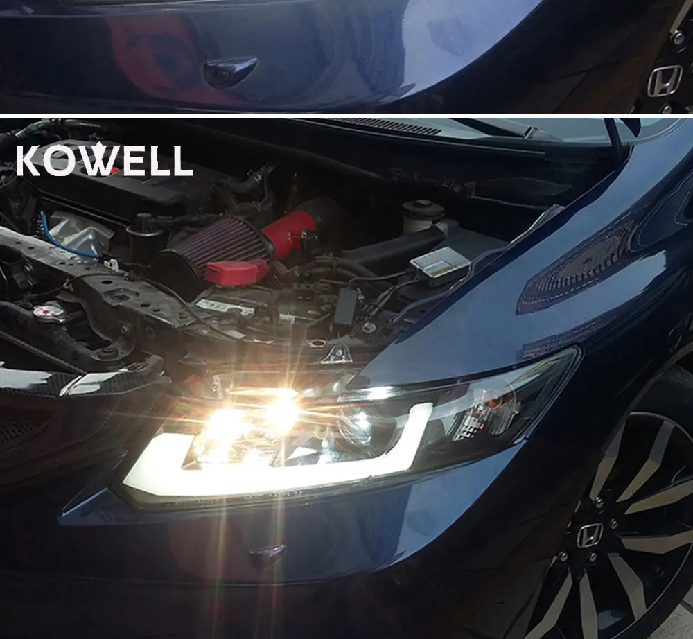 KOWELL автомобильный Стайлинг Головной фонарь для Honda CIVIC 9th 2012 2013 СВЕТОДИОДНЫЙ Фонарь Ангел глаз DRL Биксеноновые линзы динамический сигнал поворота