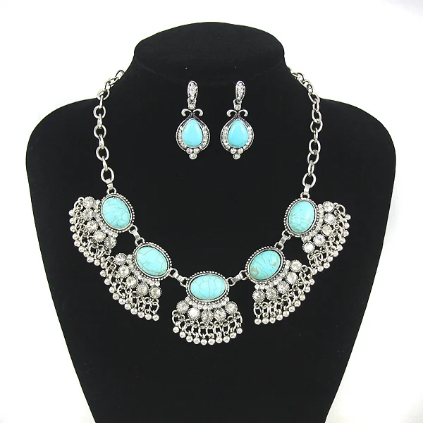 OCESRIO синий цвет камень винтажные наборы ювелирных изделий Серебро крупное