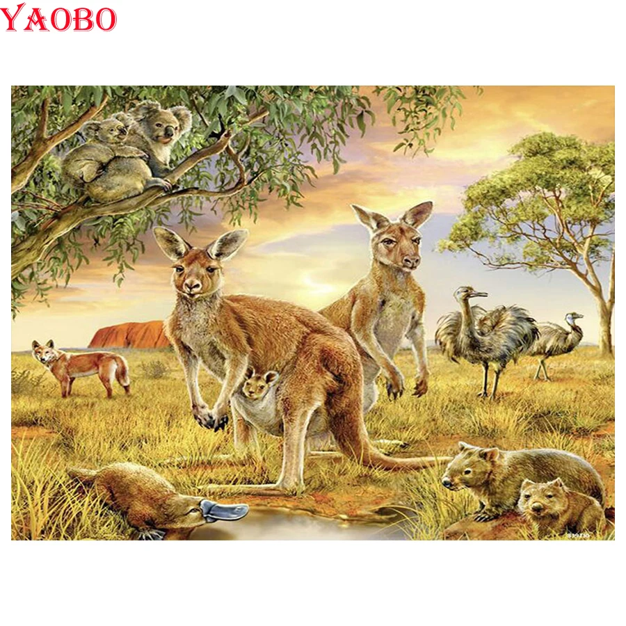 5D сделай сам полноразмерная/круглая алмазная живопись кенгуру Страус 3D вышивка