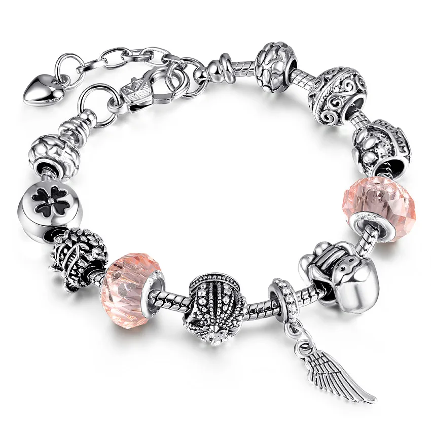 Женский браслет pandora с подвеской из серебра синего фиолетового розового