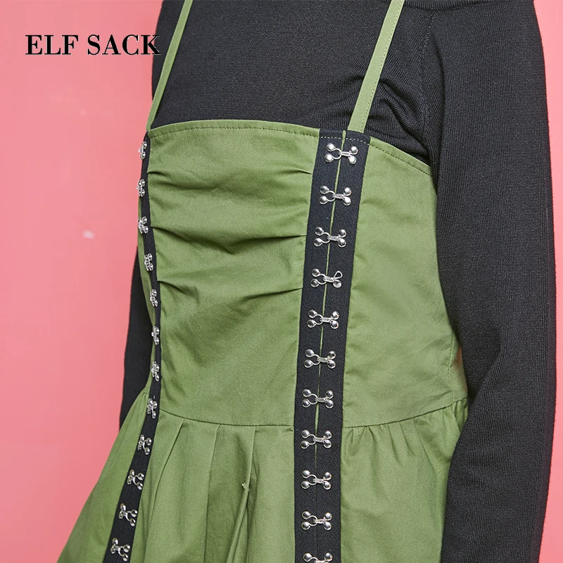 Женское мини платье ELFSACK черное без рукавов с металлическими заклепками в