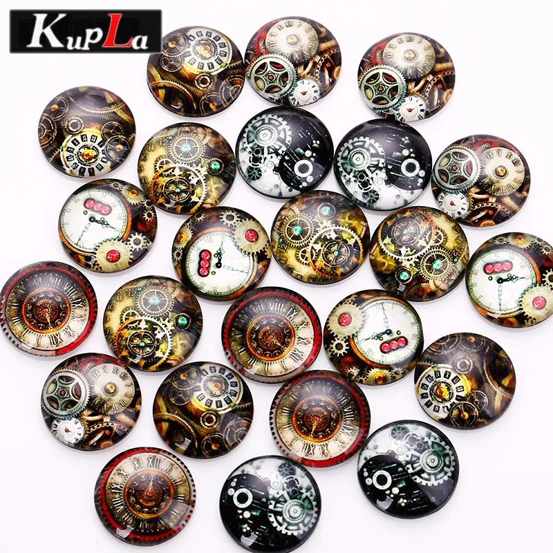Смешанный стеклянный круглый кабошоны в стиле стимпанк механизм и часы сделай