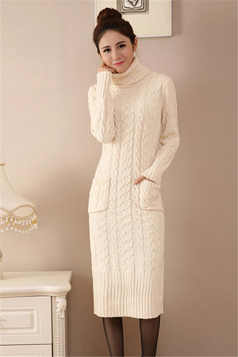 

Winter women's new high-neck split long sweater women's slim slimming thick knit sweater bottoming ladies sweater autumn Wild