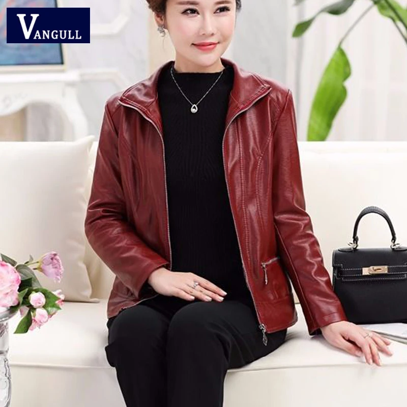 Vangull, женские Куртки из искусственной кожи, модные, Осенние, зимние, женские, одноцветные, искусственная кожа, пальто с длинным рукавом размера плюс, женская кожаная куртка