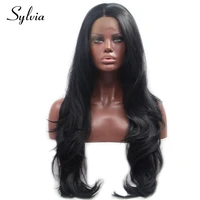 sylvia 1b black synthetic lace front wigs natural wave middle part heat resistant fiber hair for women